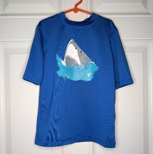 Cat & Jack Shirt Rash Guard Swim Dark Blue With Shark Print Size Medium 8/10